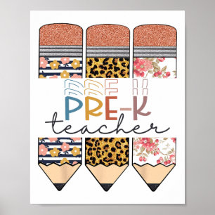 Pre-k Teacher Fun Leopard Pencil Happy First Day O Poster