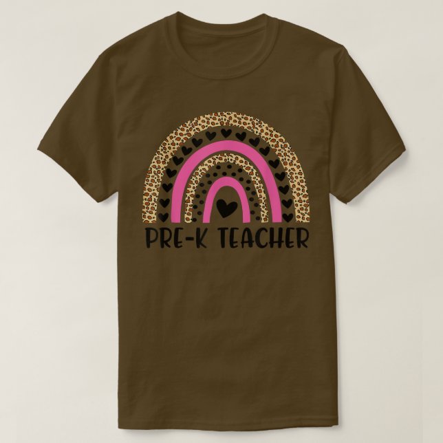 Pre K Teacher Funny Leopard Rainbow Back To School T-Shirt (Design Front)