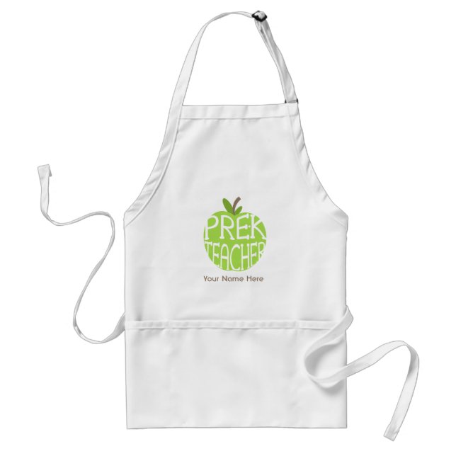 Pre K Teacher Green Apple Apron (Front)