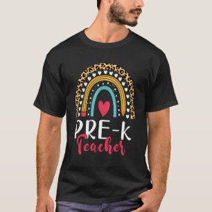 Pre K Teacher Leopard Rainbow Heart Back To School T-Shirt