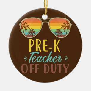 Pre K Teacher Off Duty Sunglasses Beach Sunset  Ceramic Tree Decoration