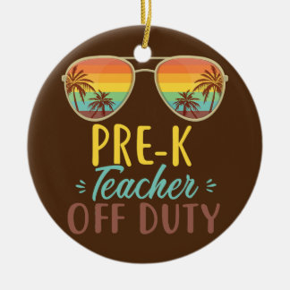 Pre K Teacher Off Duty Sunglasses Beach Sunset Ceramic Tree Decoration