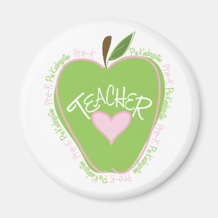 Pre K Teacher Pink and Green Apple Magnet