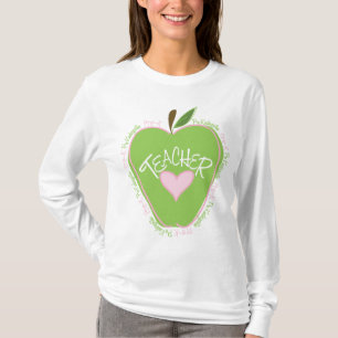 Pre K Teacher Pink and Green Apple T-Shirt