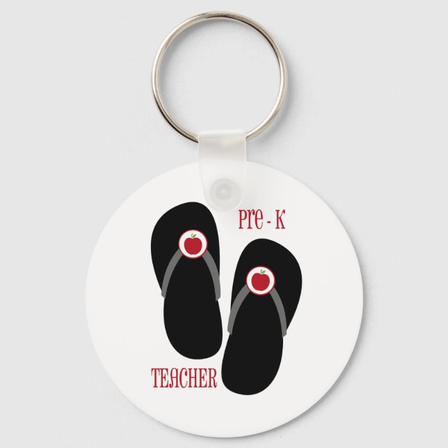 Pre K Teacher Red Apple Flip Flops Key Ring (Front)