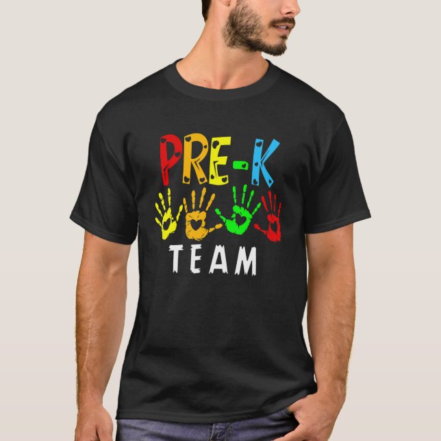 Pre K Team Handprints Back To School T-Shirt (Front)
