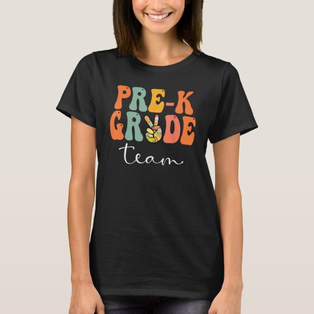 Pre K Team Retro Groovy Women Happy First Day Of S T-Shirt (Front)