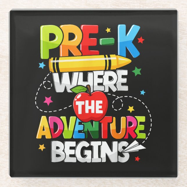 Pre-K Where The Adventure Begins Back to School Glass Coaster (Front)