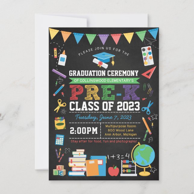 Pre-Kindergarten Graduation Ceremony Chalkboard In Invitation (Front)