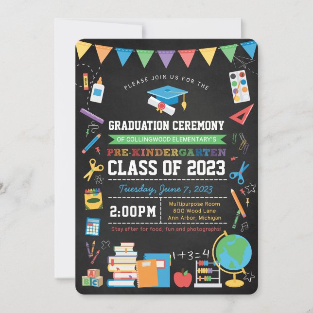 Pre-Kindergarten Graduation Ceremony Chalkboard Invitation (Front)