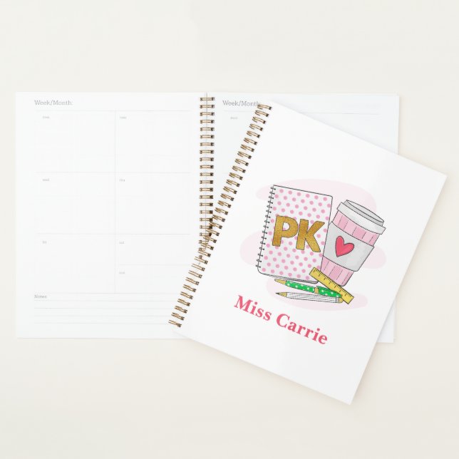 Pre Kindergarten White Dot Notebook Coffee Custom Planner (Display)