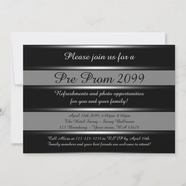 Pre-Prom invitation,Pre Prom, Quinceanera,Black Invitation (Front)