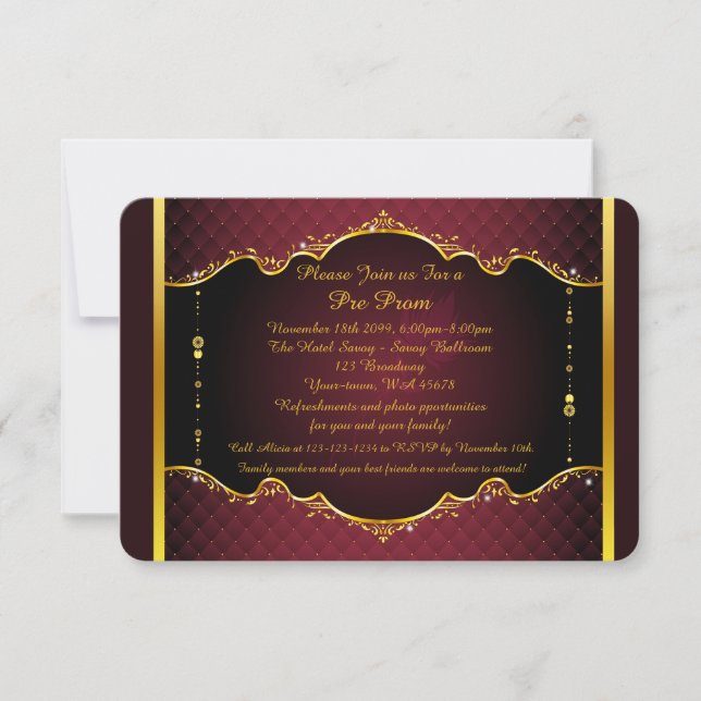 Pre-Prom invitation, Pre-Prom, Quinceanera,Sweet16 RSVP Card (Front)