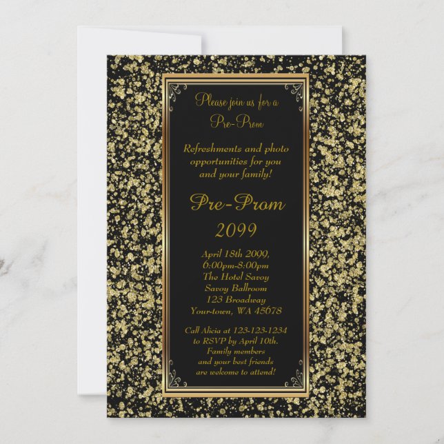 Pre Prom, Pre-Prom,Sweet-sixteen,Glitter on Black Invitation (Front)