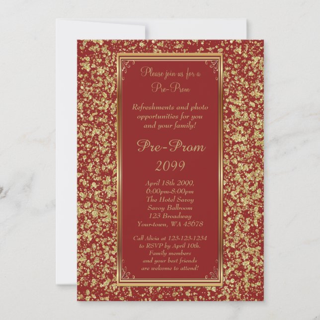 Pre Prom, Pre-Prom,Sweet-sixteen,Glitter on Red Invitation (Front)