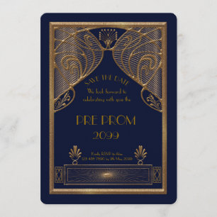 Pre PromJunior, Great Gatsby, Gold, navy Save The Date