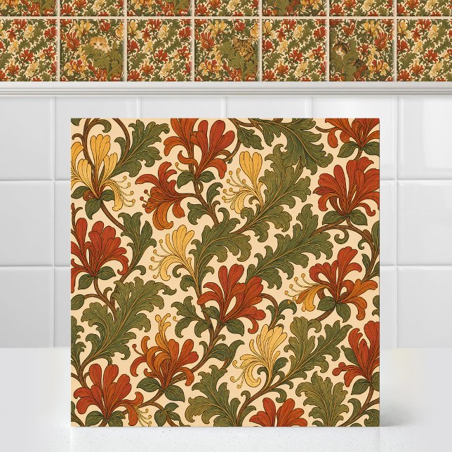 Pre Raphaelite Matching Pattern Cat Honeysuckle Tile (Matching Pattern Series Pre Raphaelite Cat Honeysuckle Ceramic Tile Mural)