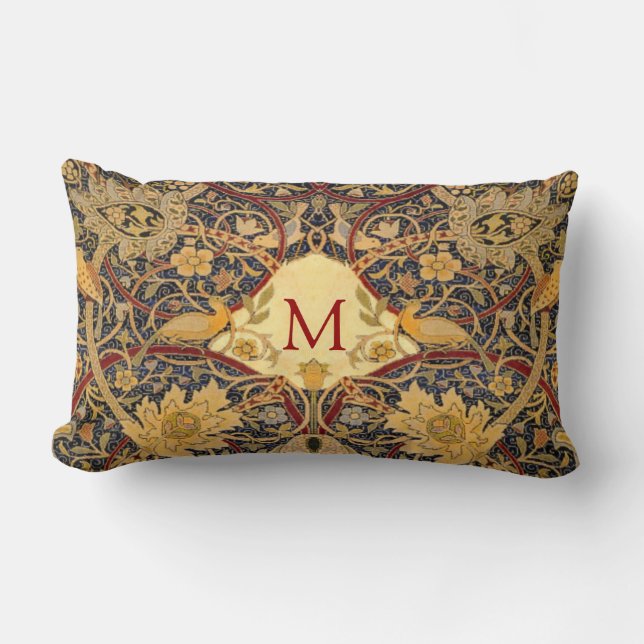 Pre Raphaelite Wm. Morris CUSTOMIZABLE MONOGRAM Lumbar Cushion (Front)