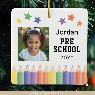 Pre-School Colorful Photo Kids Keepsake Ceramic Ornament