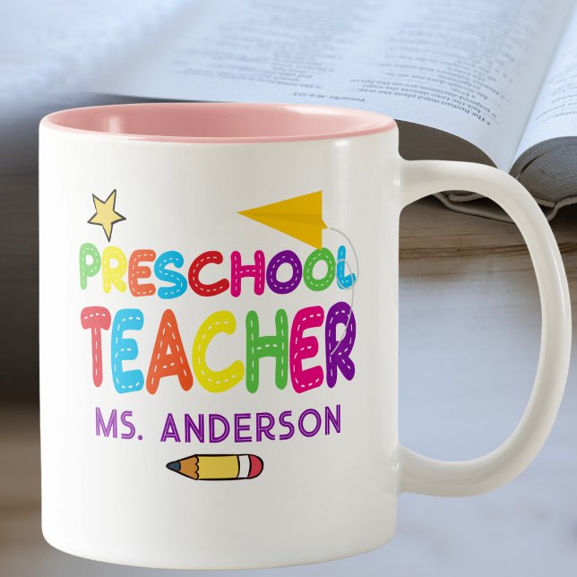 Pre School Teacher Personalised Colourful Two-Tone Coffee Mug (Creator Uploaded)