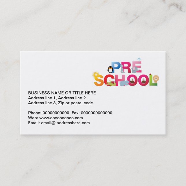 pre school word in fun letters business card (Front)