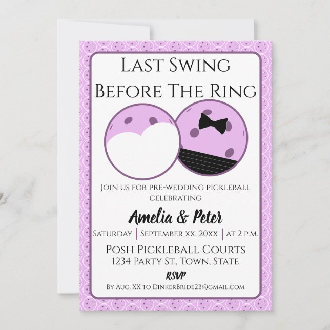 Pre-Wedding Pickleball Photo Invitation Lavender (Front)