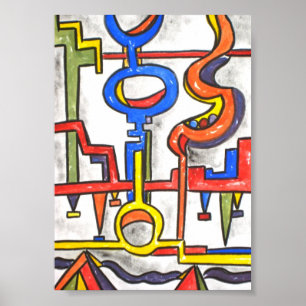 Precarious Plumbing - Abstract Art Handpainted Poster