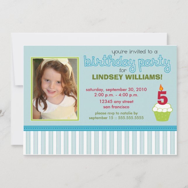 Precious Aqua Cupcake Girls Birthday Party Invite (Front)