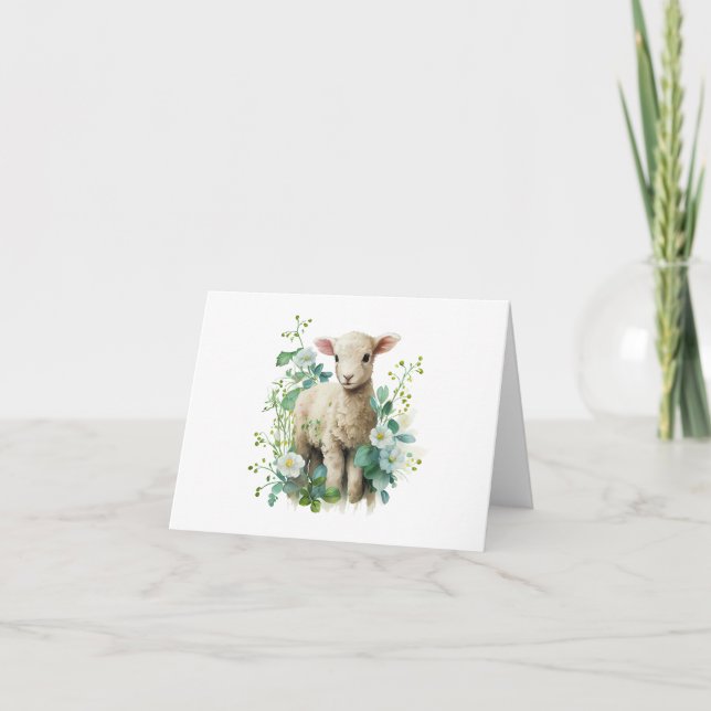 Precious Baby Lamb with Flowers BLANK  Card (Front)