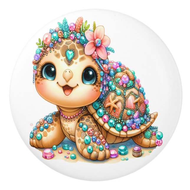 Precious Bling Baby Turtles - More on the Way -  Ceramic Knob (Front)