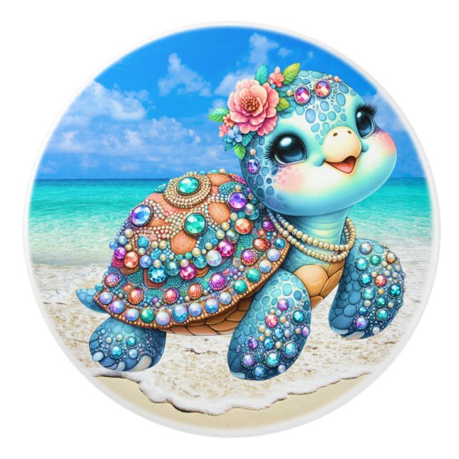 Precious Bling Baby Turtles - More on the Way -  Ceramic Knob (Front)
