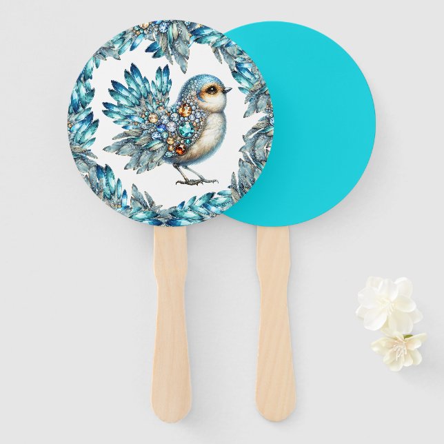 Precious Bling Birds Theme Invitation Hand Fan (Front and Back)