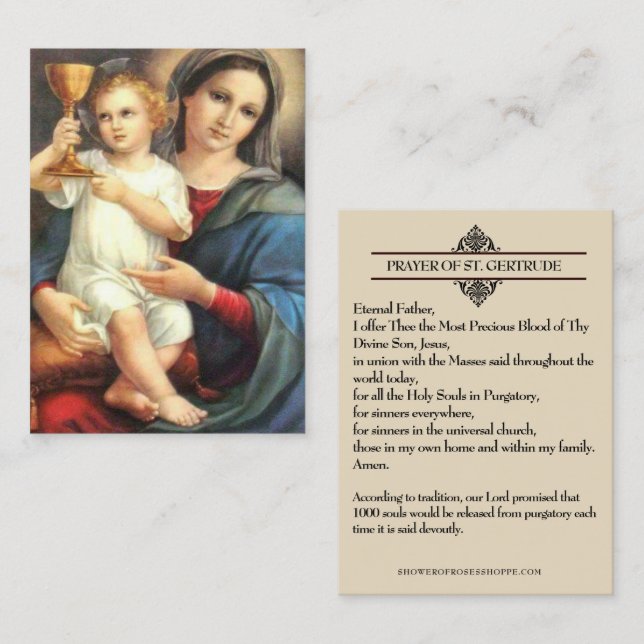Precious Blood  St. Gertrude Prayer Holy Cards (Front/Back)