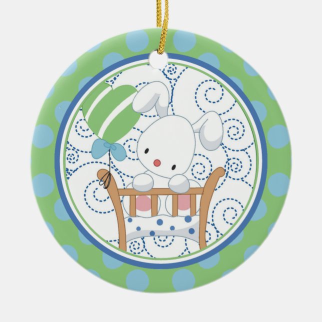 Precious Bunny Baby's First Christmas Ornament (Front)