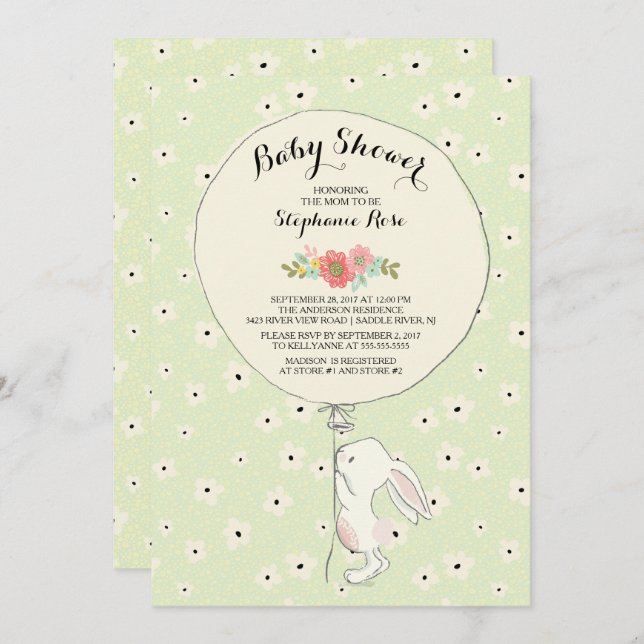 Precious Bunny Neutral Baby Shower Invitation (Front/Back)