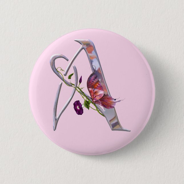 Precious Butterfly Initial A 6 Cm Round Badge (Front)