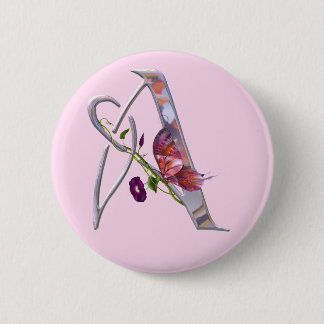 Precious Butterfly Initial A 6 Cm Round Badge