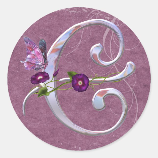Precious Butterfly Initial C Classic Round Sticker (Front)