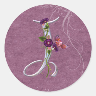 Precious Butterfly Initial J Classic Round Sticker