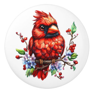 Precious Cardinal Redbird  Ceramic Knob