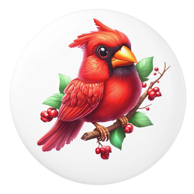 Precious Cardinal Redbird  Ceramic Knob (Front)