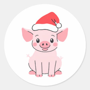 Precious Christmas Piglet with Santa Hat  Classic Round Sticker