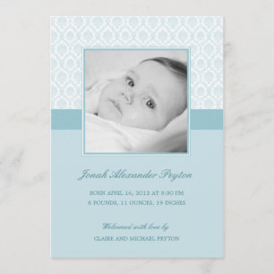 Precious Damask Baby Boy Birth Announcement