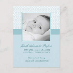 Precious Damask Baby Boy Birth Announcement