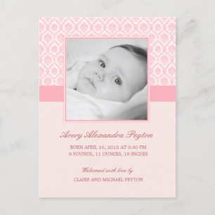 Precious Damask Baby Girl Birth Announcement