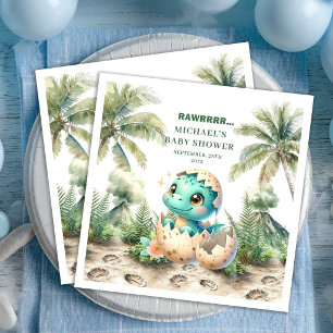 Precious Dino Baby Shower Hatching Soon Name  Napkin