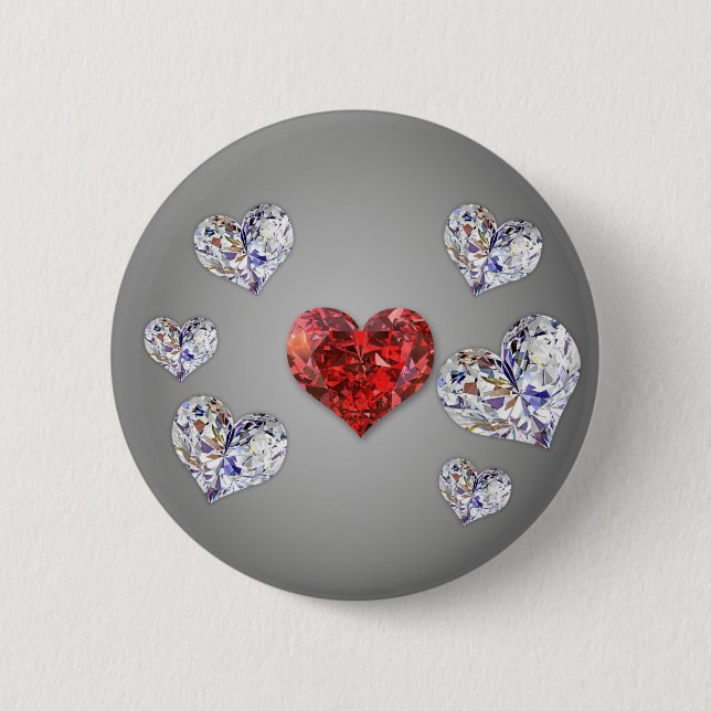 Precious Elegant Diamond Hearts 6 Cm Round Badge (Front)