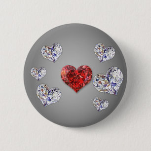 Precious Elegant Diamond Hearts 6 Cm Round Badge