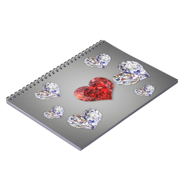 Precious Elegant Diamond Hearts Spiral Notebook (Left Side)