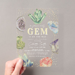 Precious Gem Crystals Gemstone Girl Baby Shower Acrylic Invitations